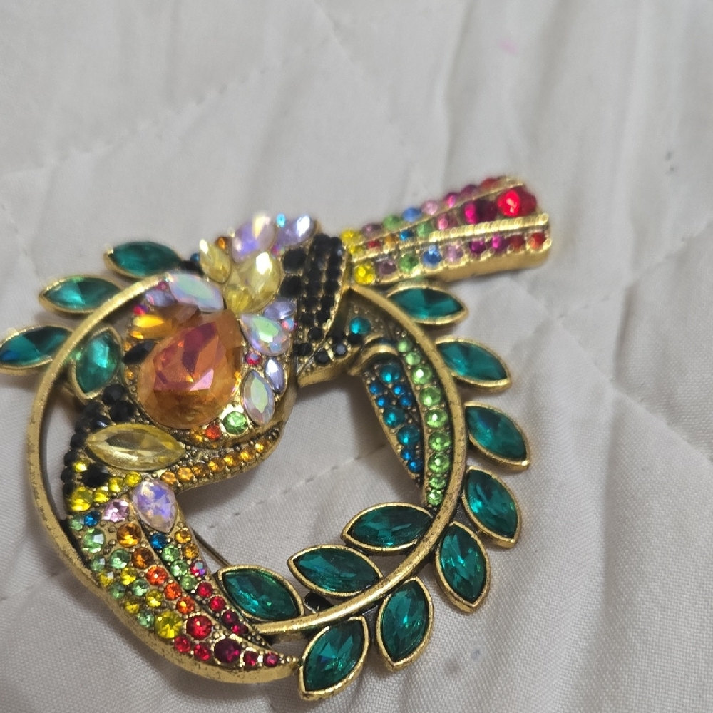 Colorful Gemstone Parrot Brooch